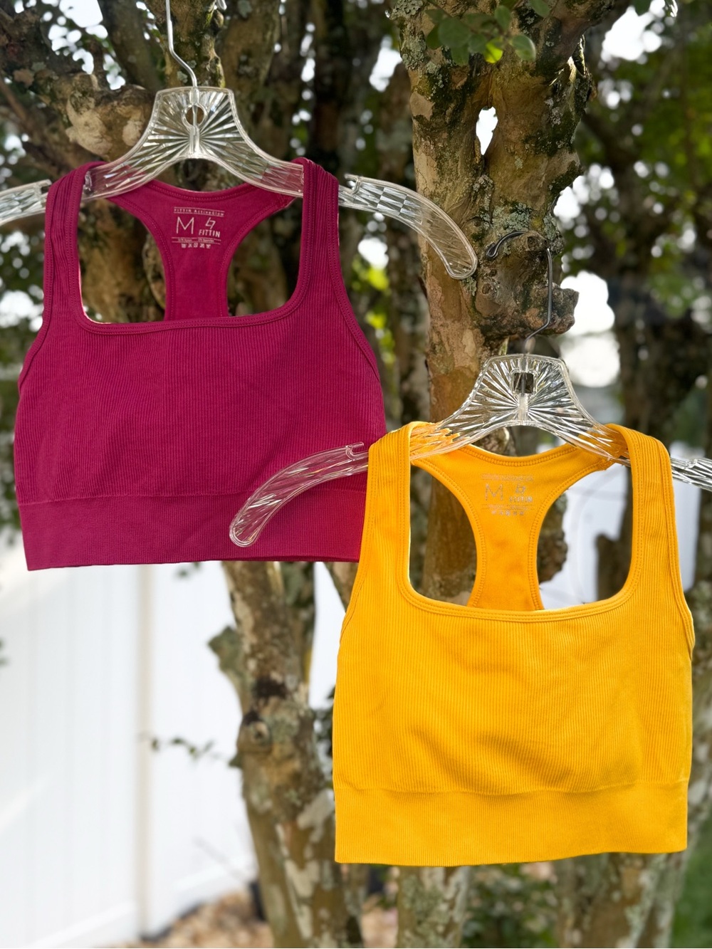 FITTIN Active Seamless Ribbed Sports Bra Bundle 2 Pack Pink Yellow Size Medium